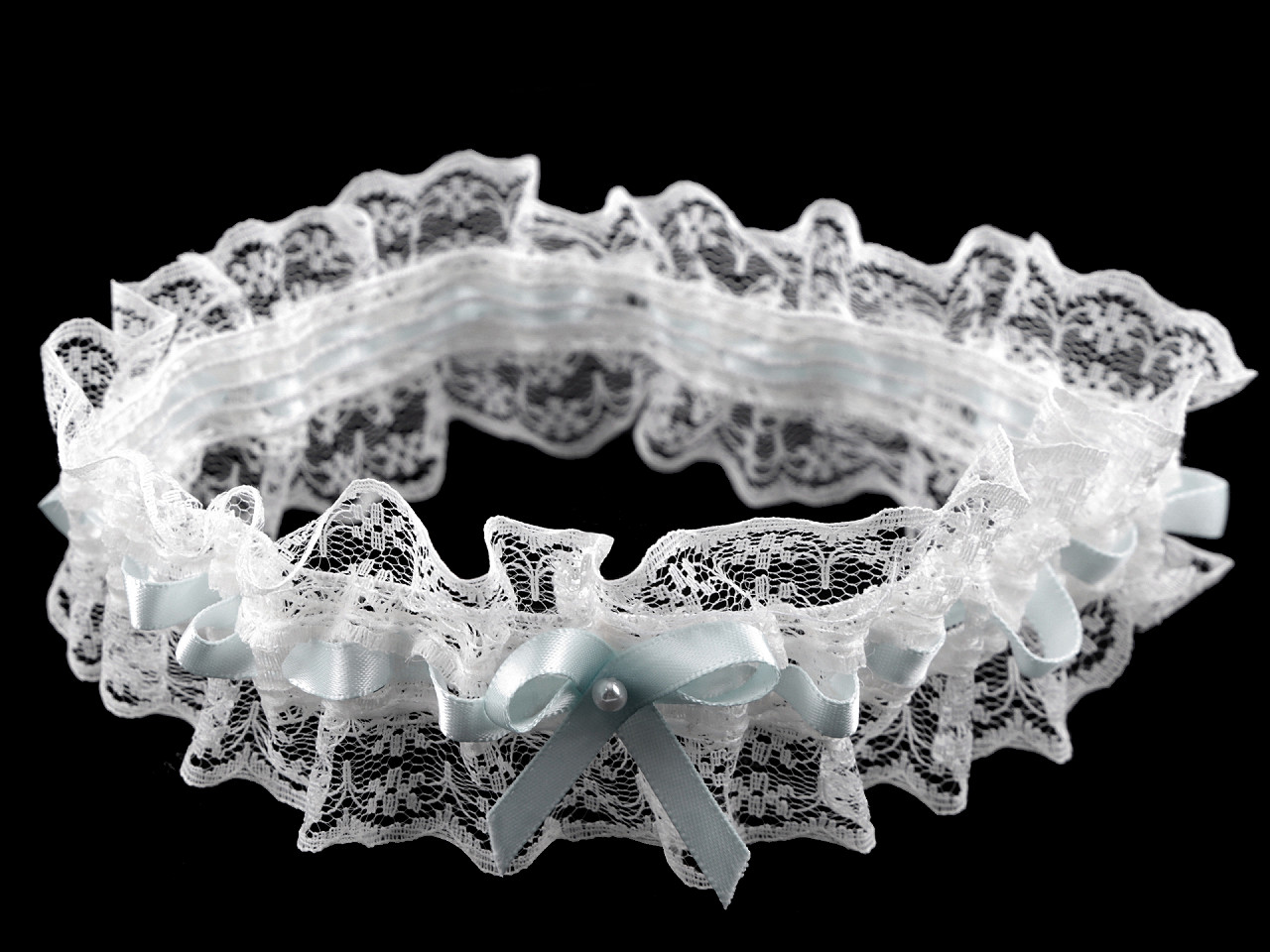 Jartieră mireasă din dantelă - Alb-albastru (1 Bucată)