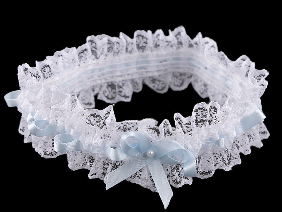 Jartieră mireasă din dantelă - Alb-albastru (1 Bucată)