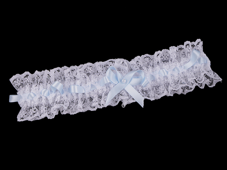 Jartieră mireasă din dantelă - Alb-albastru (1 Bucată)