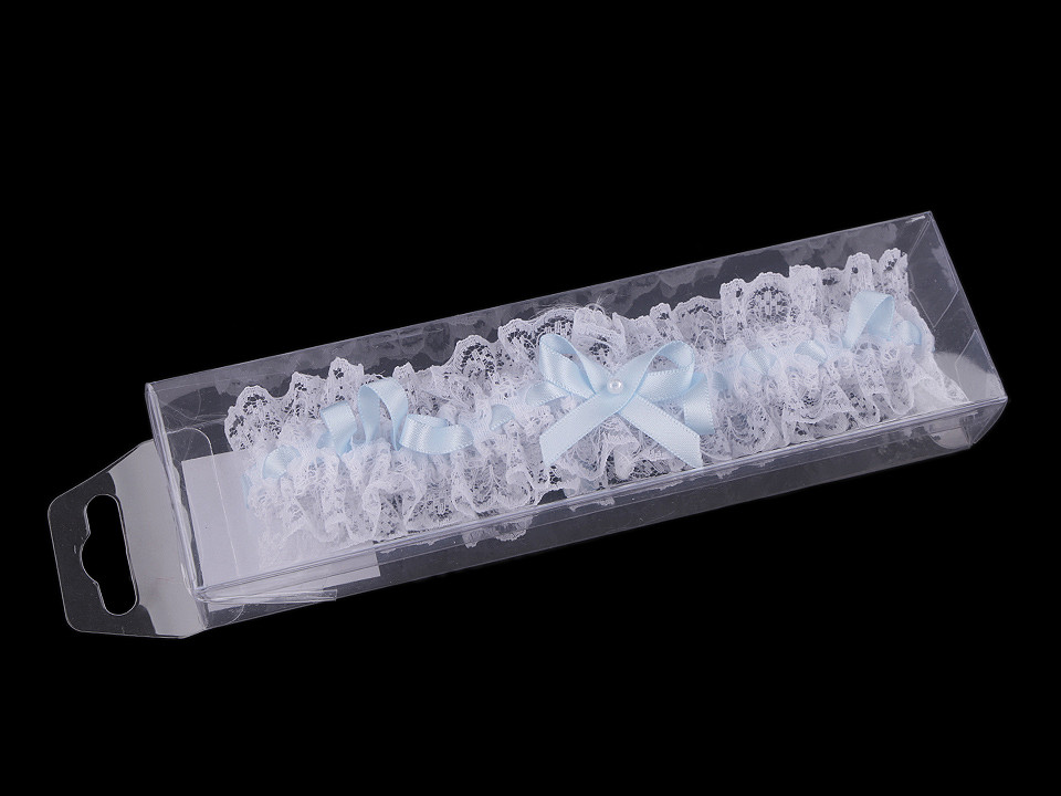 Jartieră mireasă din dantelă - Alb-albastru (1 Bucată)