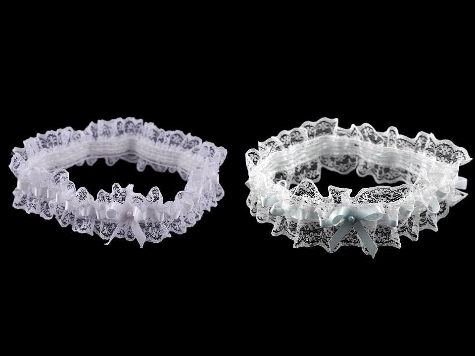 Jartieră mireasă din dantelă - Alb-albastru (1 Bucată)