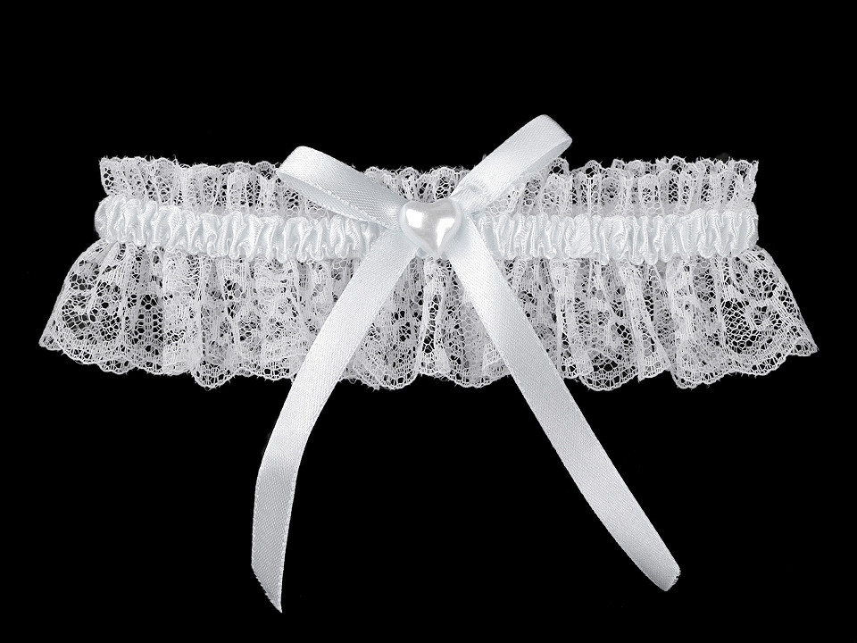 Jartieră mireasă din dantelă cu inimioară - Alb (1 Bucată)
