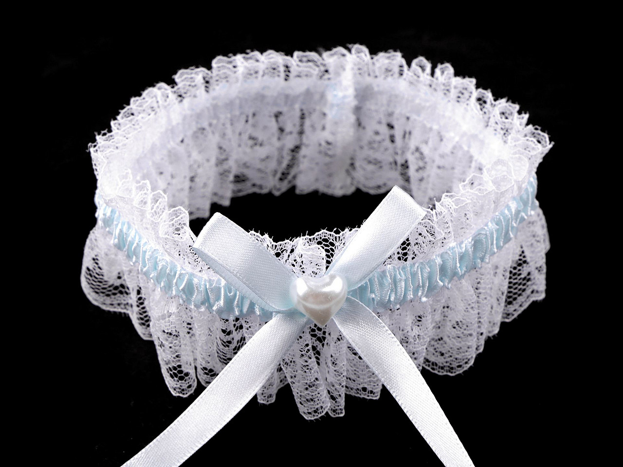 Jartieră mireasă din dantelă cu inimioară - Alb (1 Bucată)