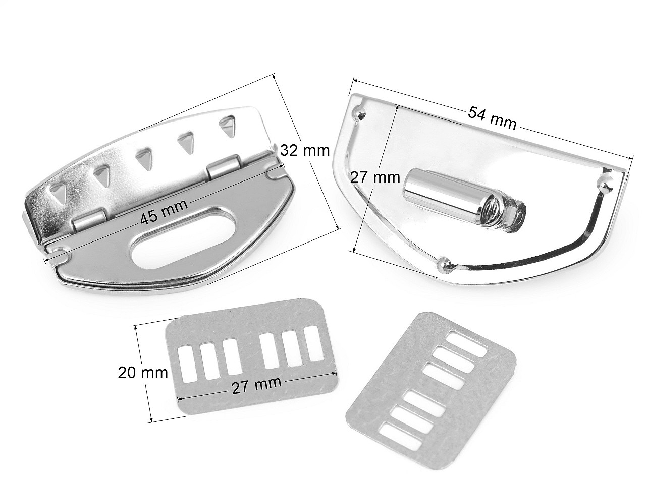 Închizătoare geantă / poșetă, 39x54 mm - Nichel negru (1 Set)