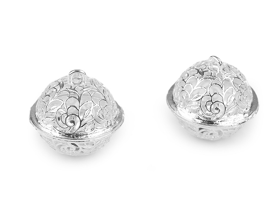 Clopoței / zurgălăi filigran, ø18 mm,  ø26 mm - Argintiu închis (2 Bucăți)