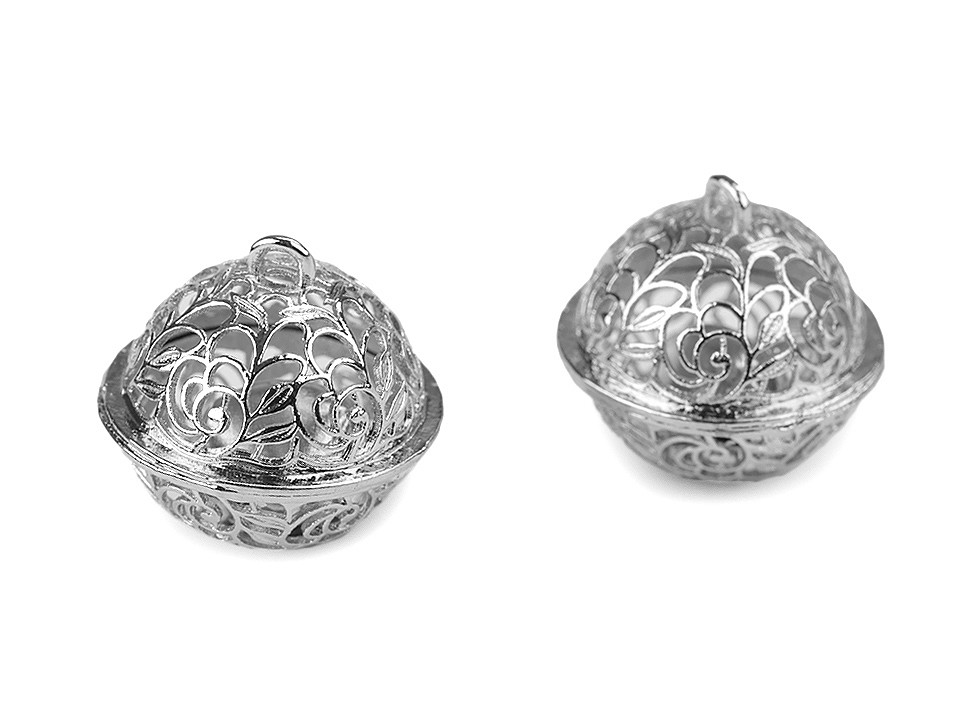 Clopoței / zurgălăi filigran, ø18 mm,  ø26 mm - Argintiu închis (2 Bucăți)
