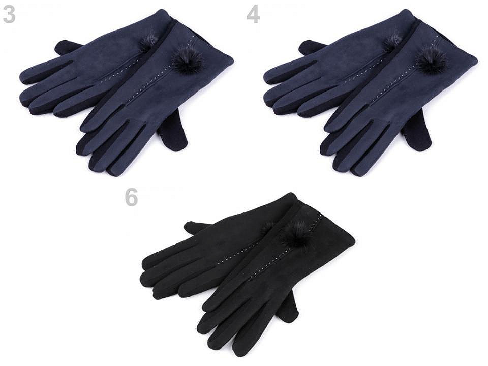 Mănuși de damă cu pompom - Albastru închis (1 Pereche)