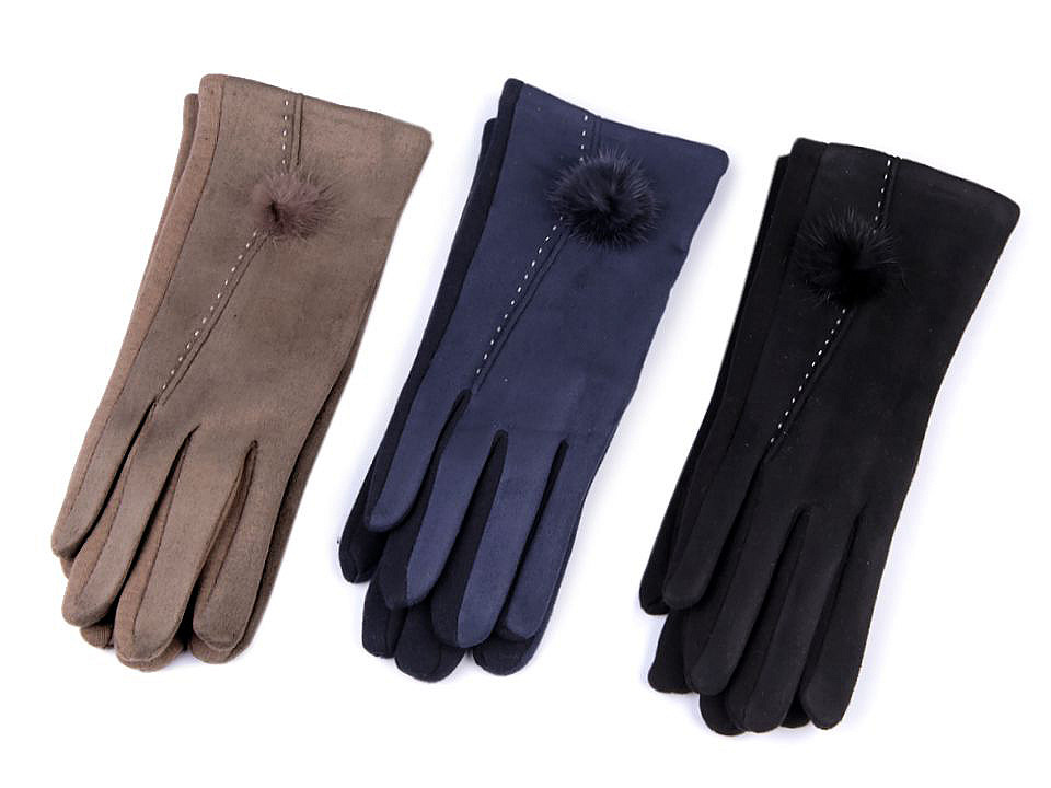 Mănuși de damă cu pompom - Albastru închis (1 Pereche)