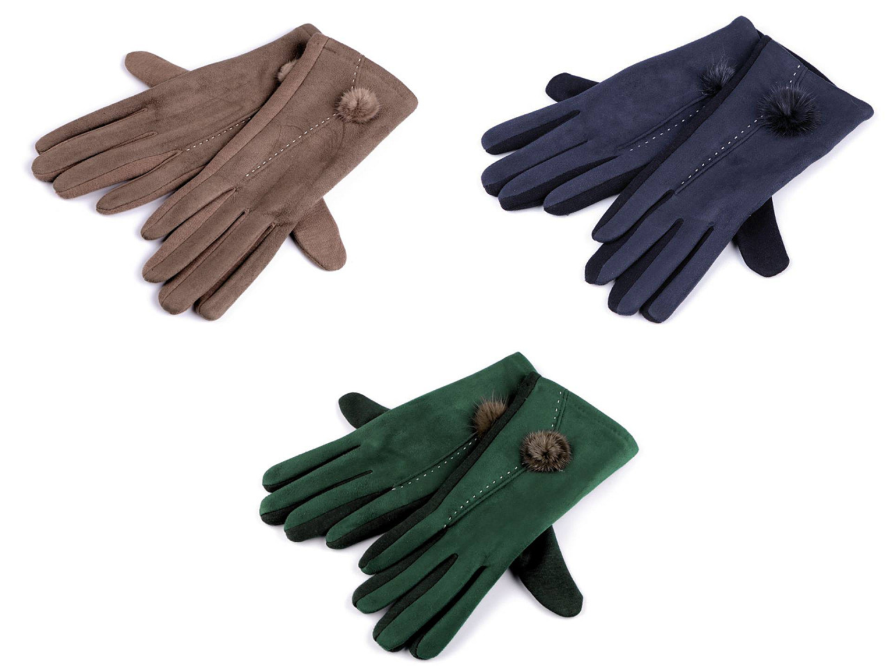 Mănuși de damă cu pompom - Albastru închis (1 Pereche)