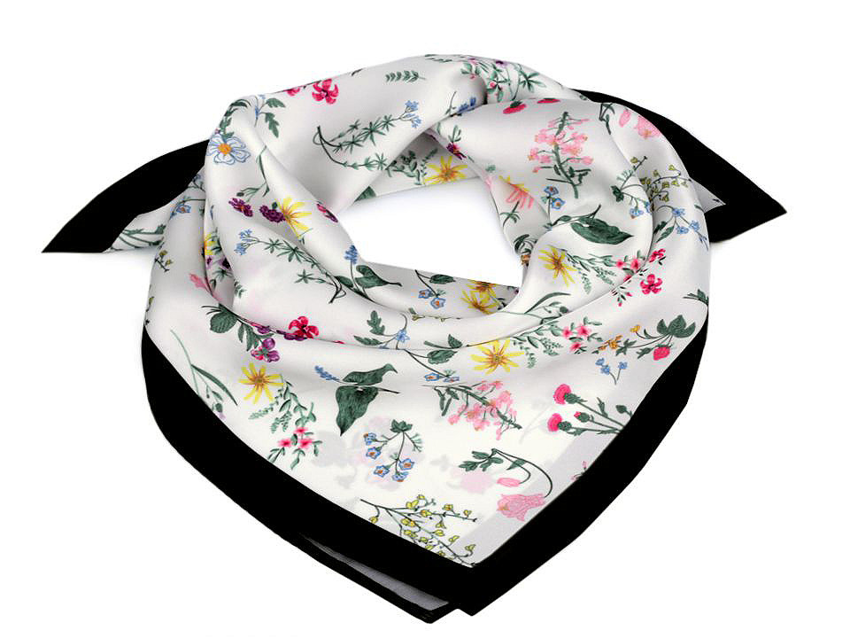 Batic / eşarfă satinată cu motiv floral, 50x50 cm - Roz pudrat (1 Bucată)