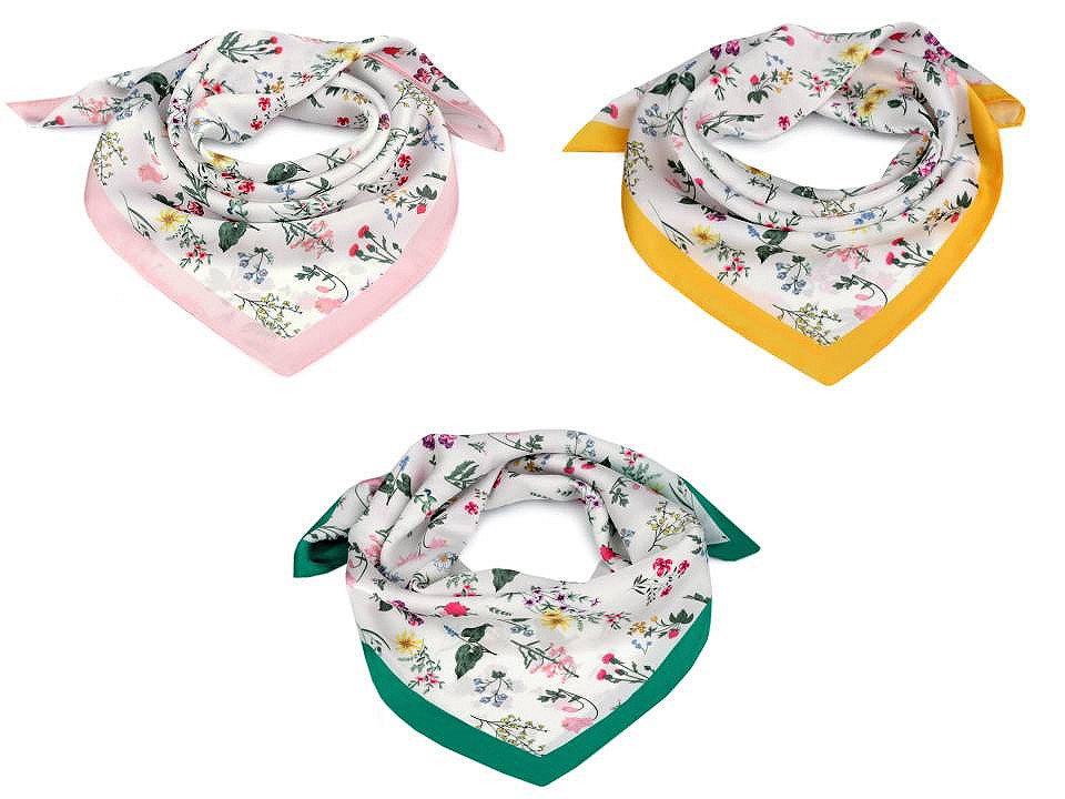 Batic / eşarfă satinată cu motiv floral, 50x50 cm - Roz pudrat (1 Bucată)