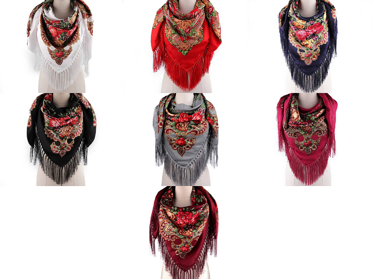 Batic / eşarfă satinată cu motiv floral, 105x105 cm - Albastru închis (1 Bucată)