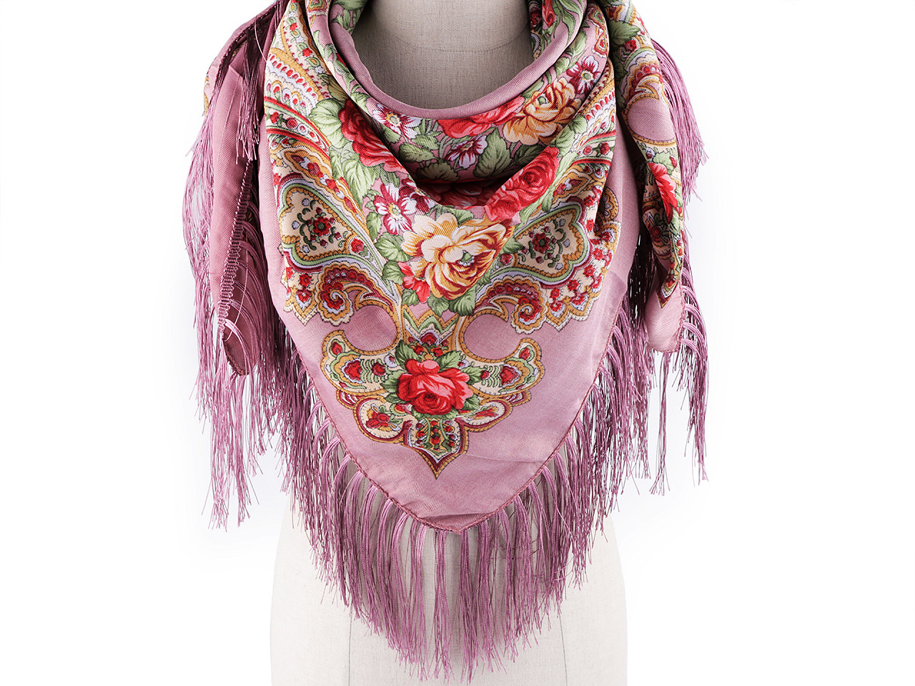 Batic / eşarfă satinată cu motiv floral, 105x105 cm - Albastru închis (1 Bucată)