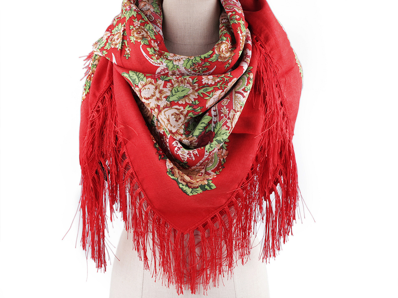 Batic / eşarfă satinată cu motiv floral, 105x105 cm - Albastru închis (1 Bucată)