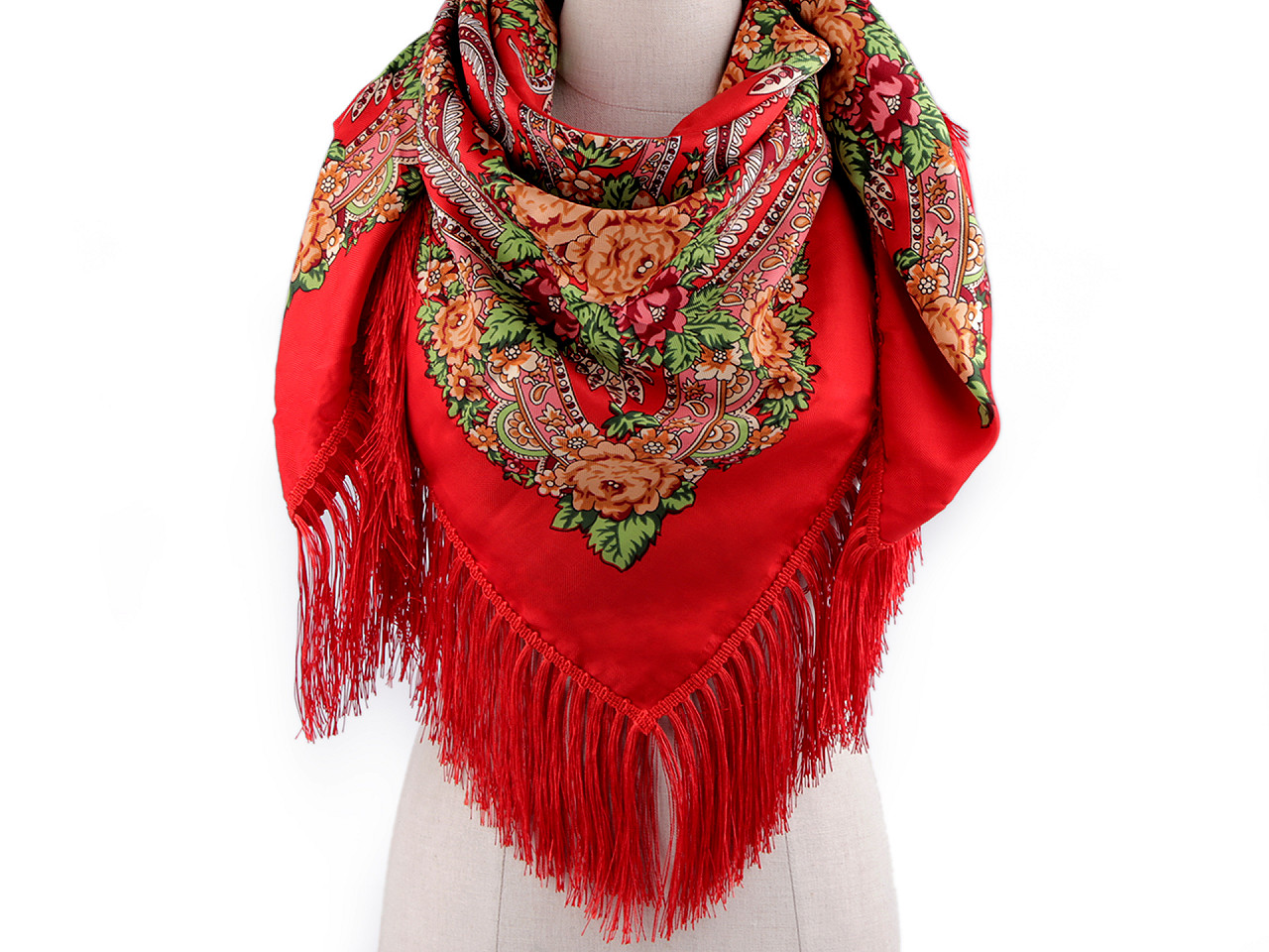 Batic / eşarfă satinată cu motiv floral, 105x105 cm - Albastru închis (1 Bucată)