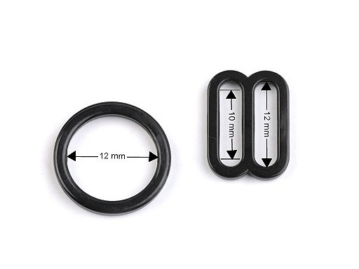 Inele și reglori sutien, lățime 12 mm - Negru (20 Bucăți)