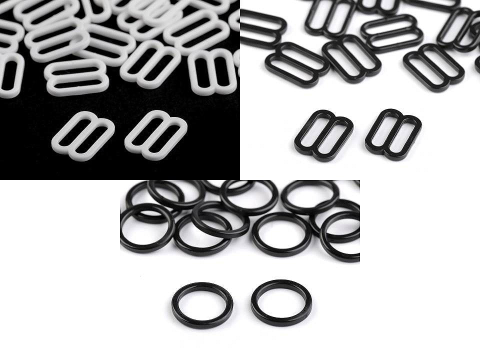 Inele și reglori sutien, lățime 12 mm - Negru (20 Bucăți)