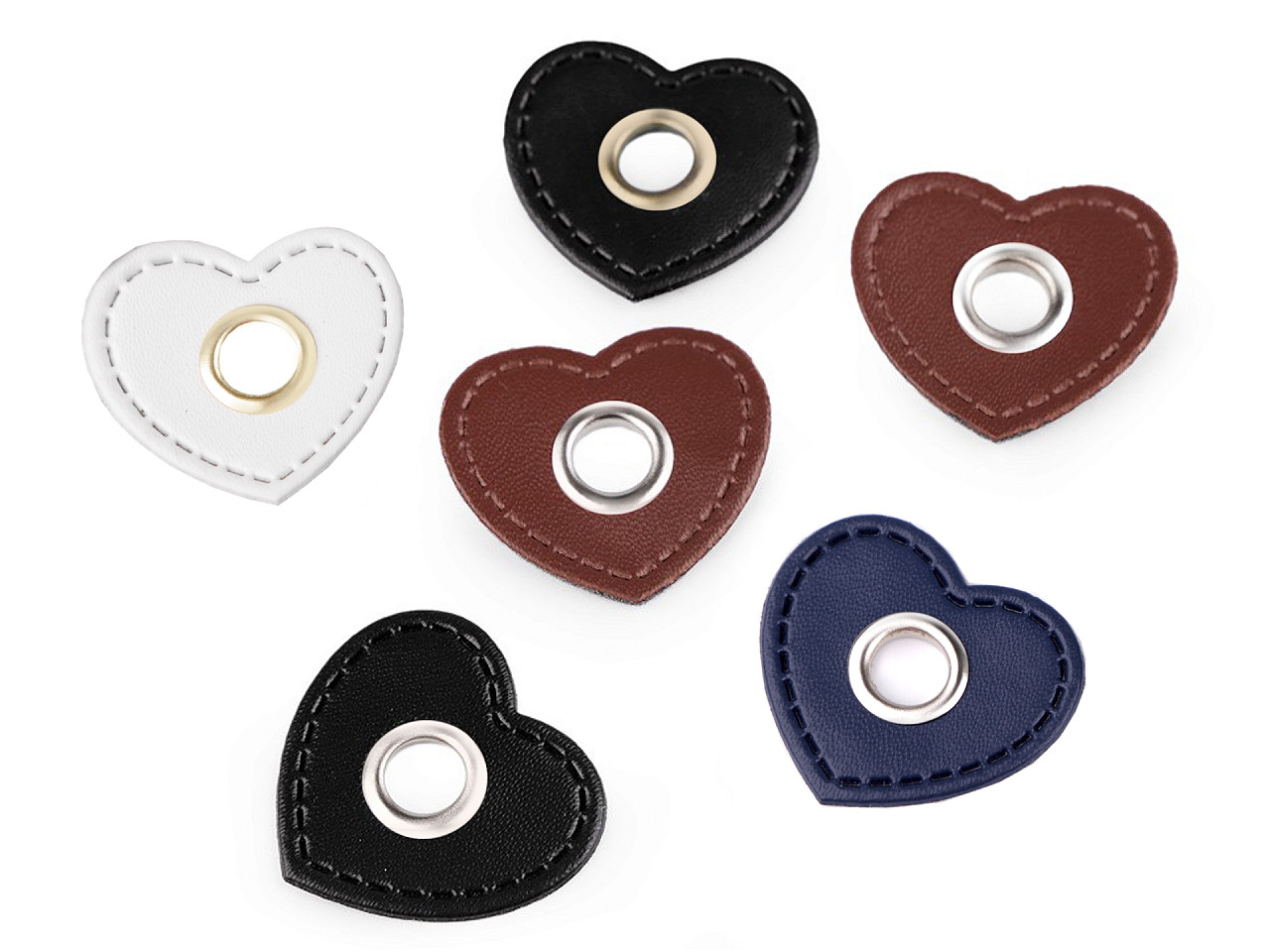 Ocheți metalici inimă din piele pentru cusut - Maro coniac (20 Bucăți)