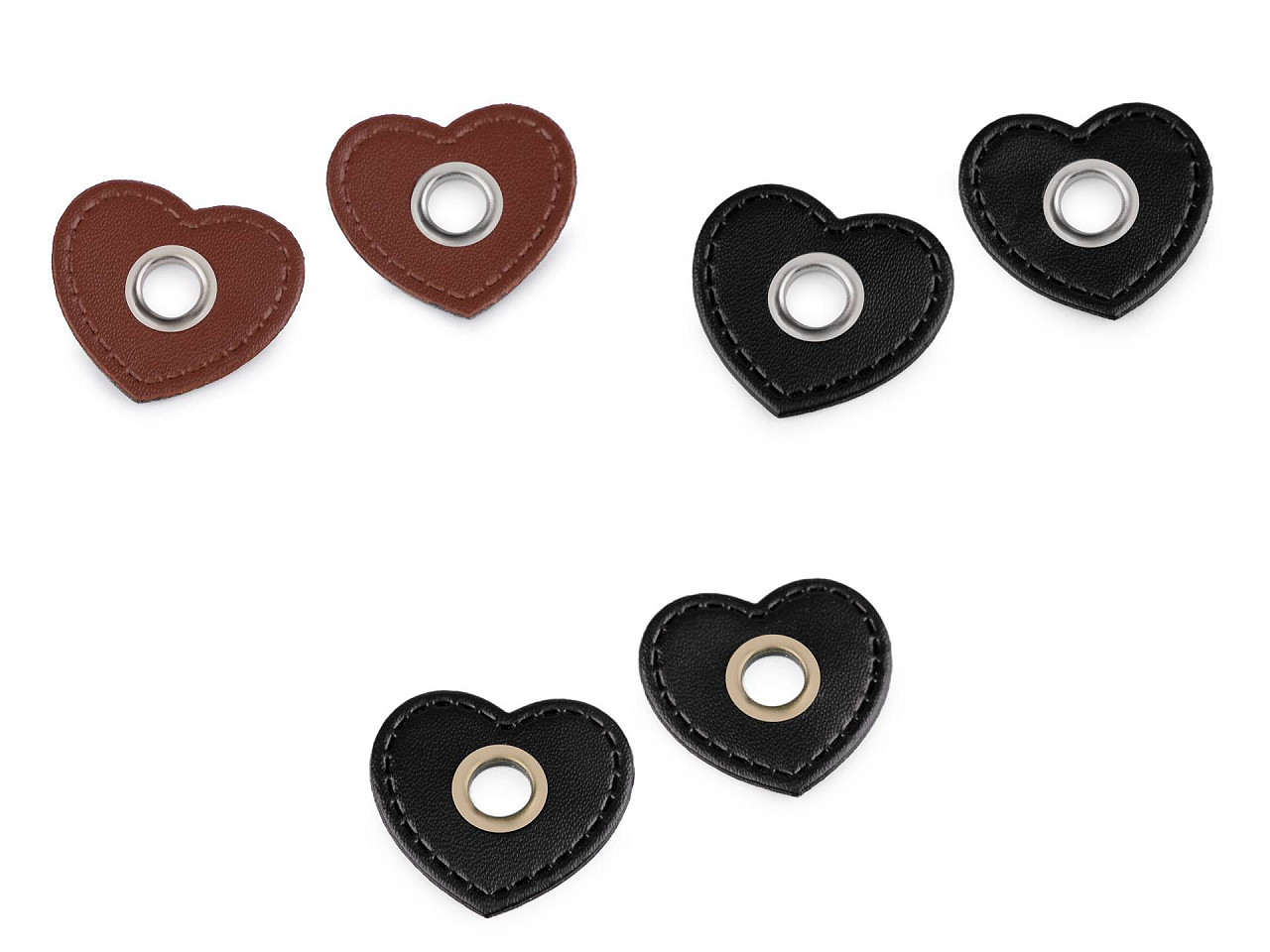 Ocheți metalici inimă din piele pentru cusut - Maro coniac (20 Bucăți)