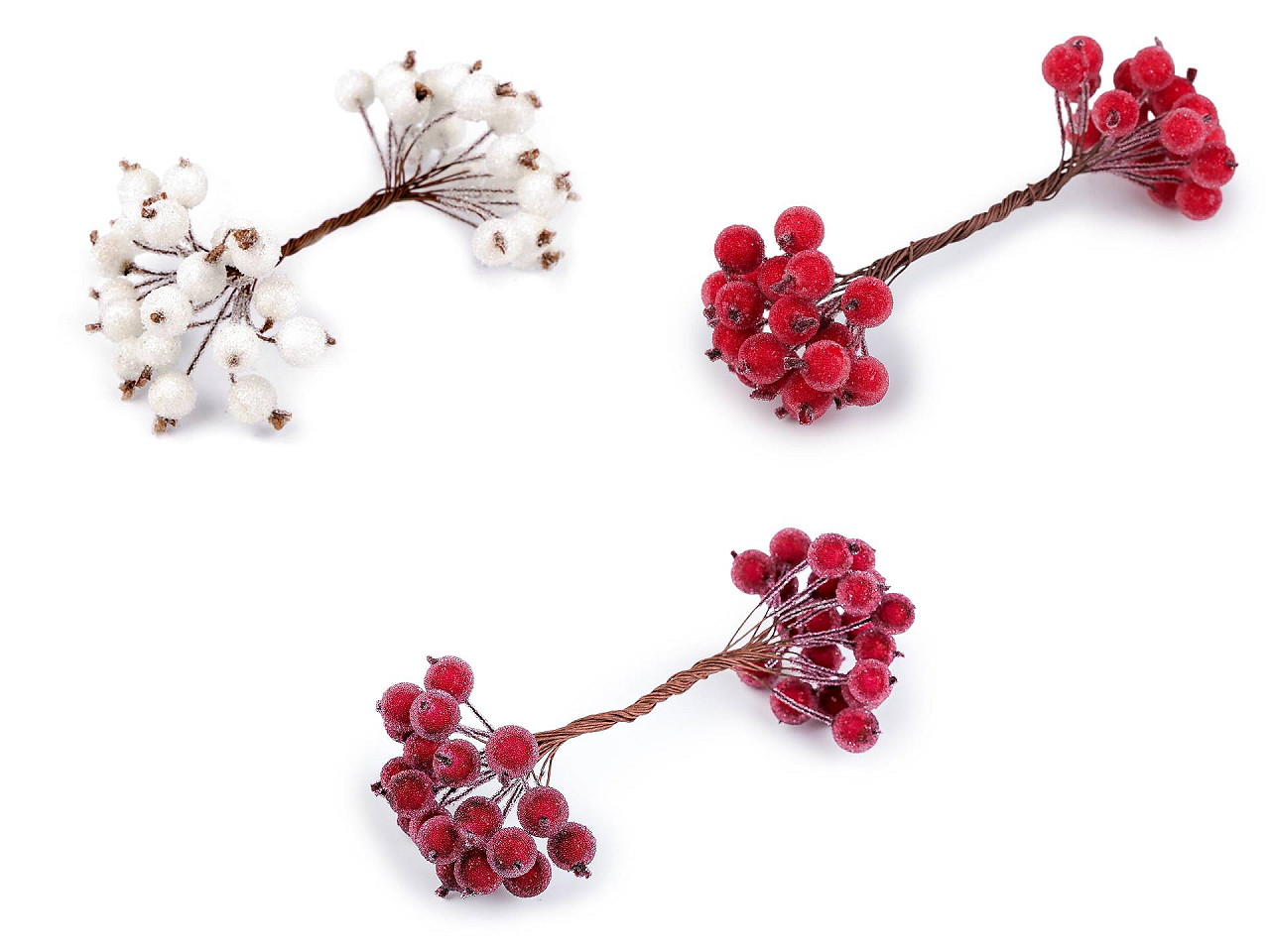 Crenguță cu bobițe artificiale pentru aranjamente - Alb (20 Bucăți)