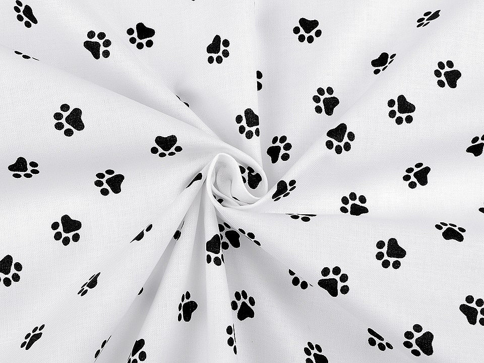 Bumbac imprimat, motiv lăbuțe - Alb (1 Metru)