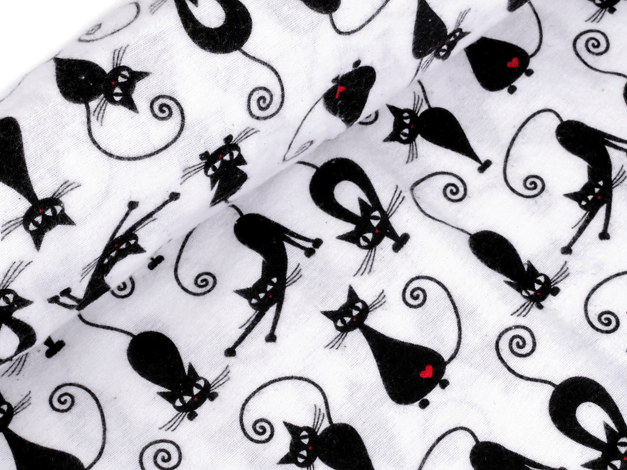 Bumbac flanelat, motiv pisicuțe - Alb (1 Metru)