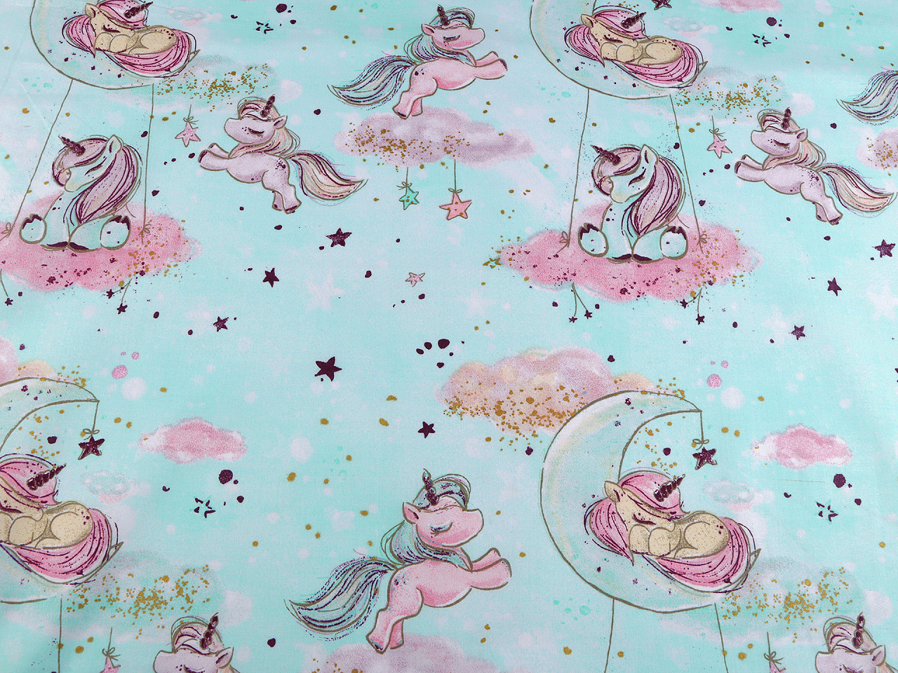 Bumbac imprimat cu motive pentru copii - Verde mentă (1 Metru)