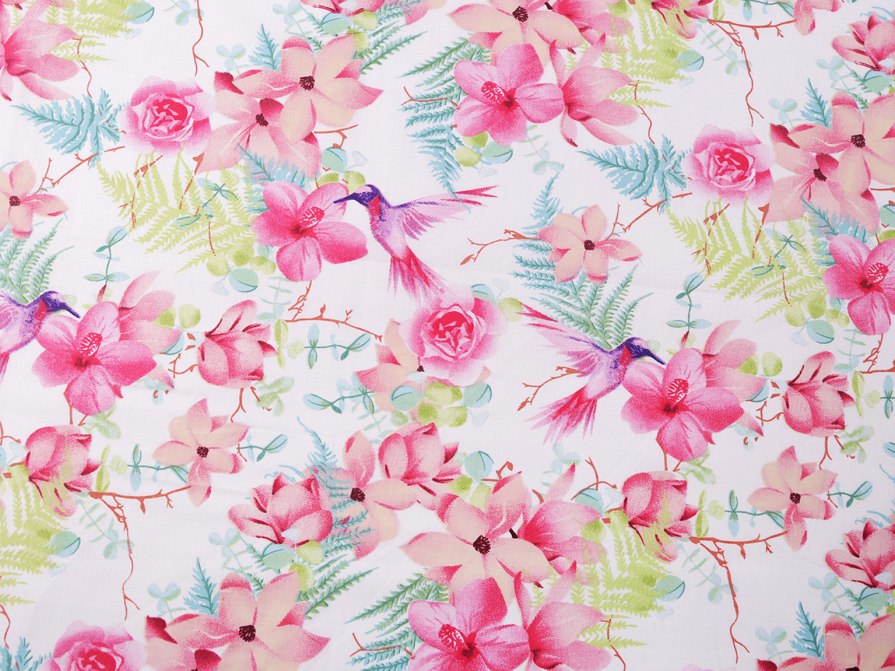 Bumbac imprimat cu motiv floral - Alb (1 Metru)