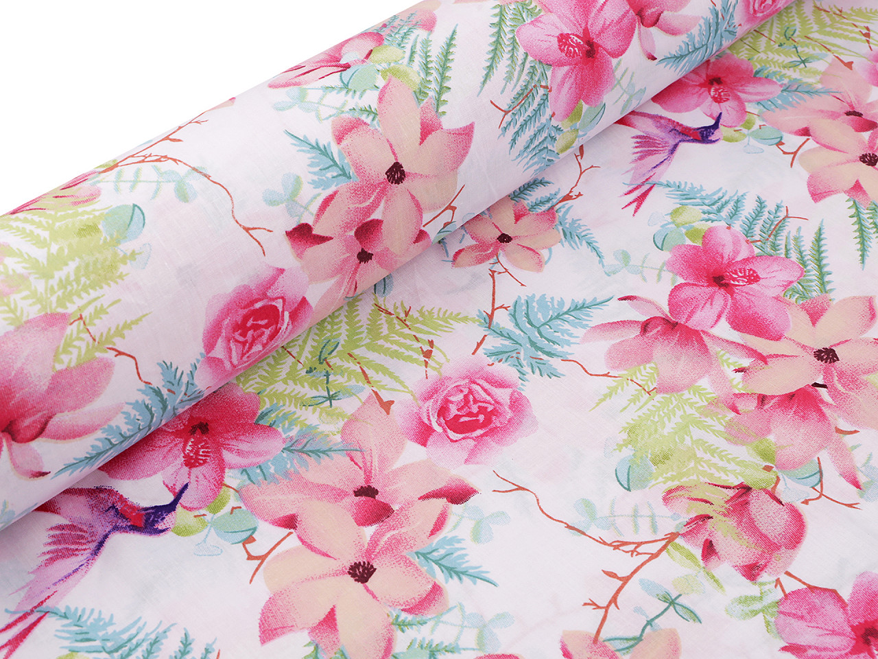 Bumbac imprimat cu motiv floral - Alb (1 Metru)