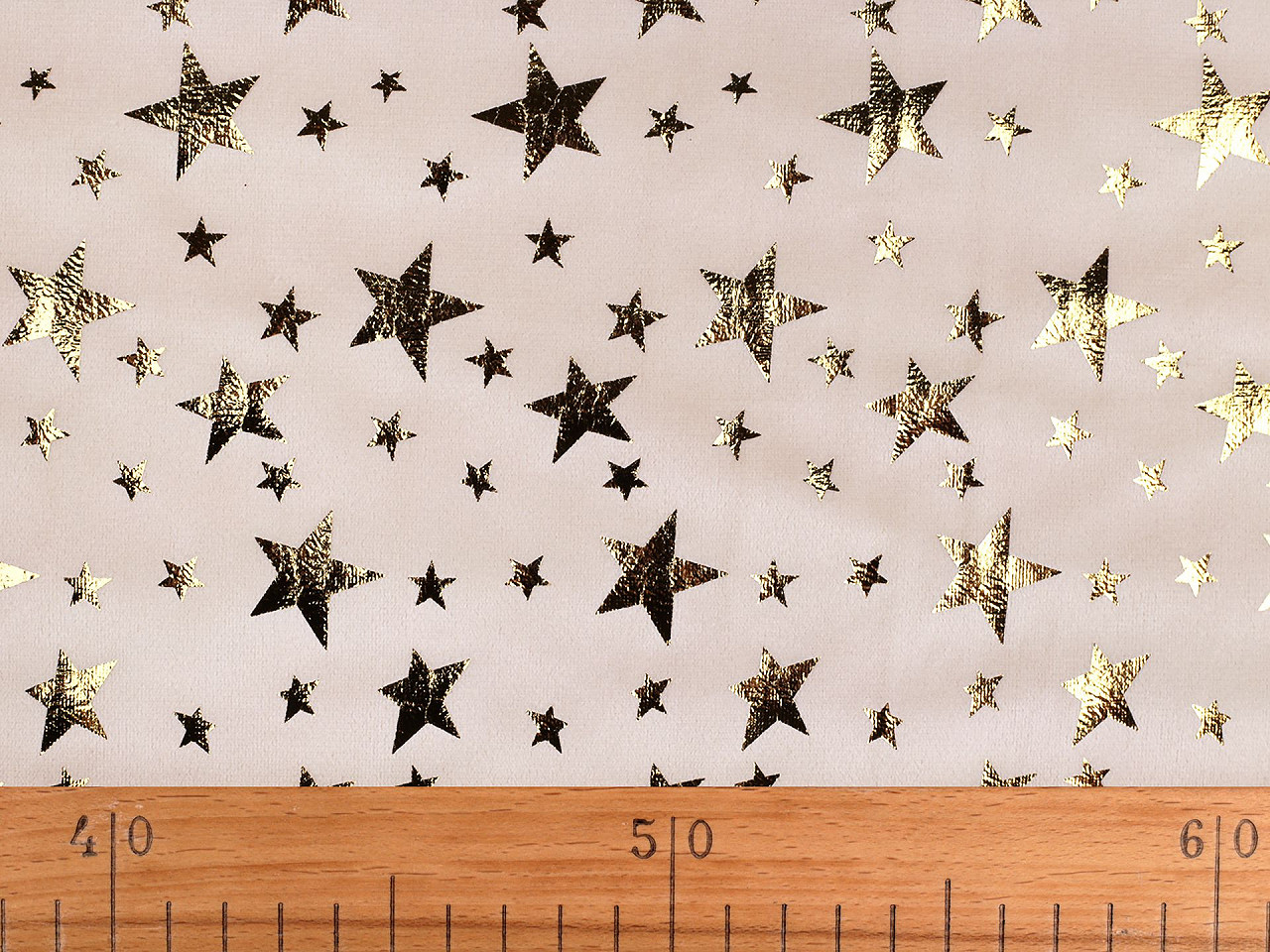 Catifea cu imprimeu steluțe - Bej deschis (1 Metru)