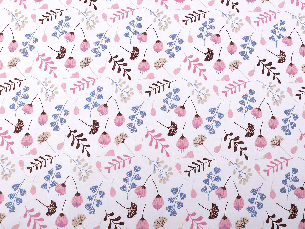 Țesătură de bumbac / pânză flori și frunze - Roz deschis (1 Metru)