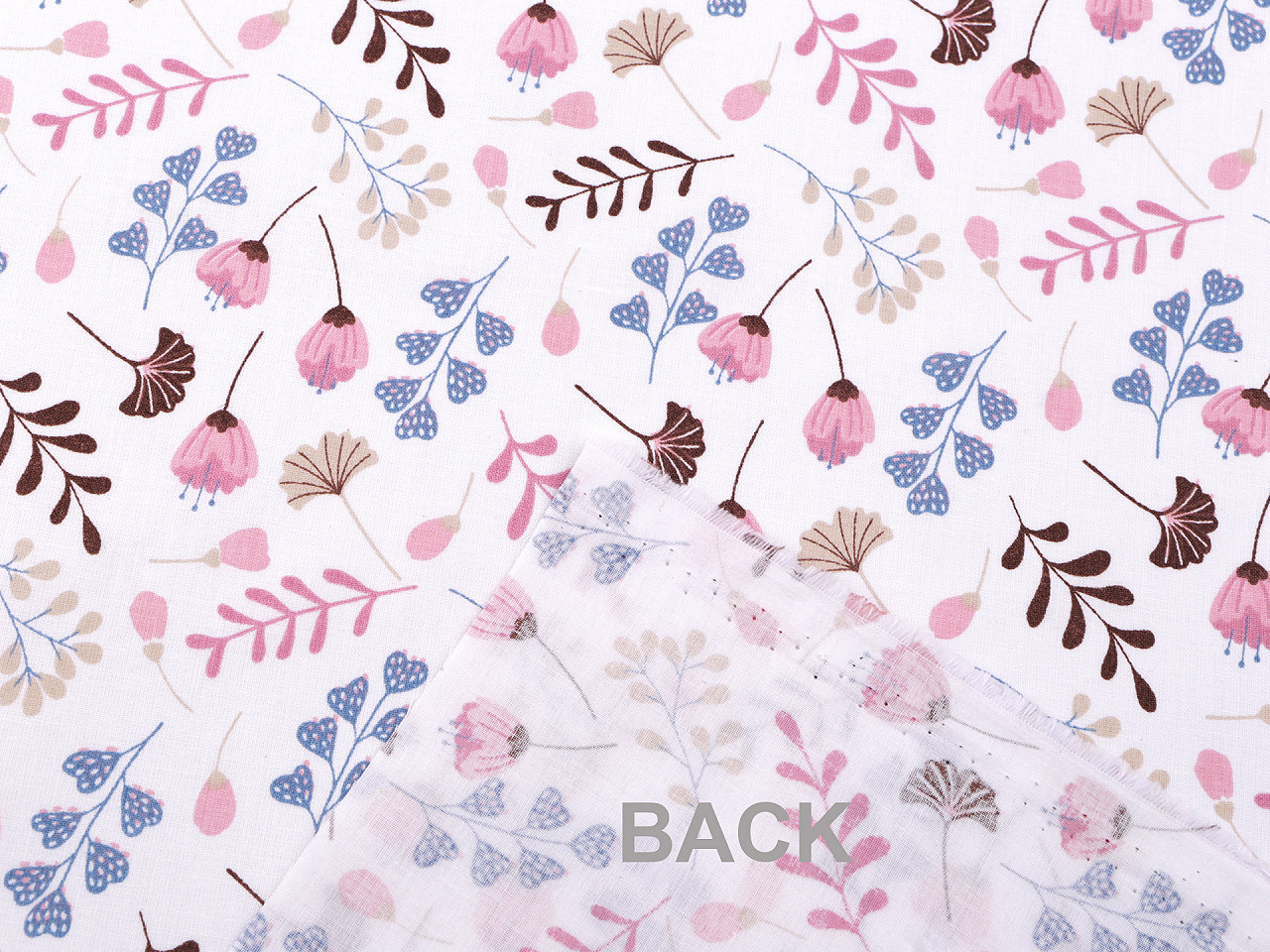Țesătură de bumbac / pânză flori și frunze - Roz deschis (1 Metru)