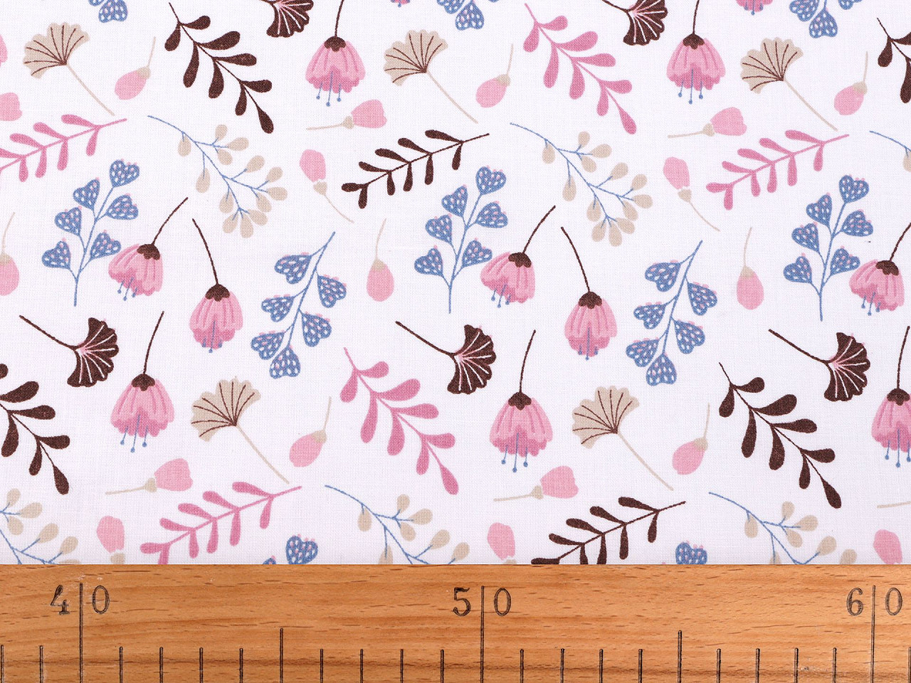 Țesătură de bumbac / pânză flori și frunze - Roz deschis (1 Metru)