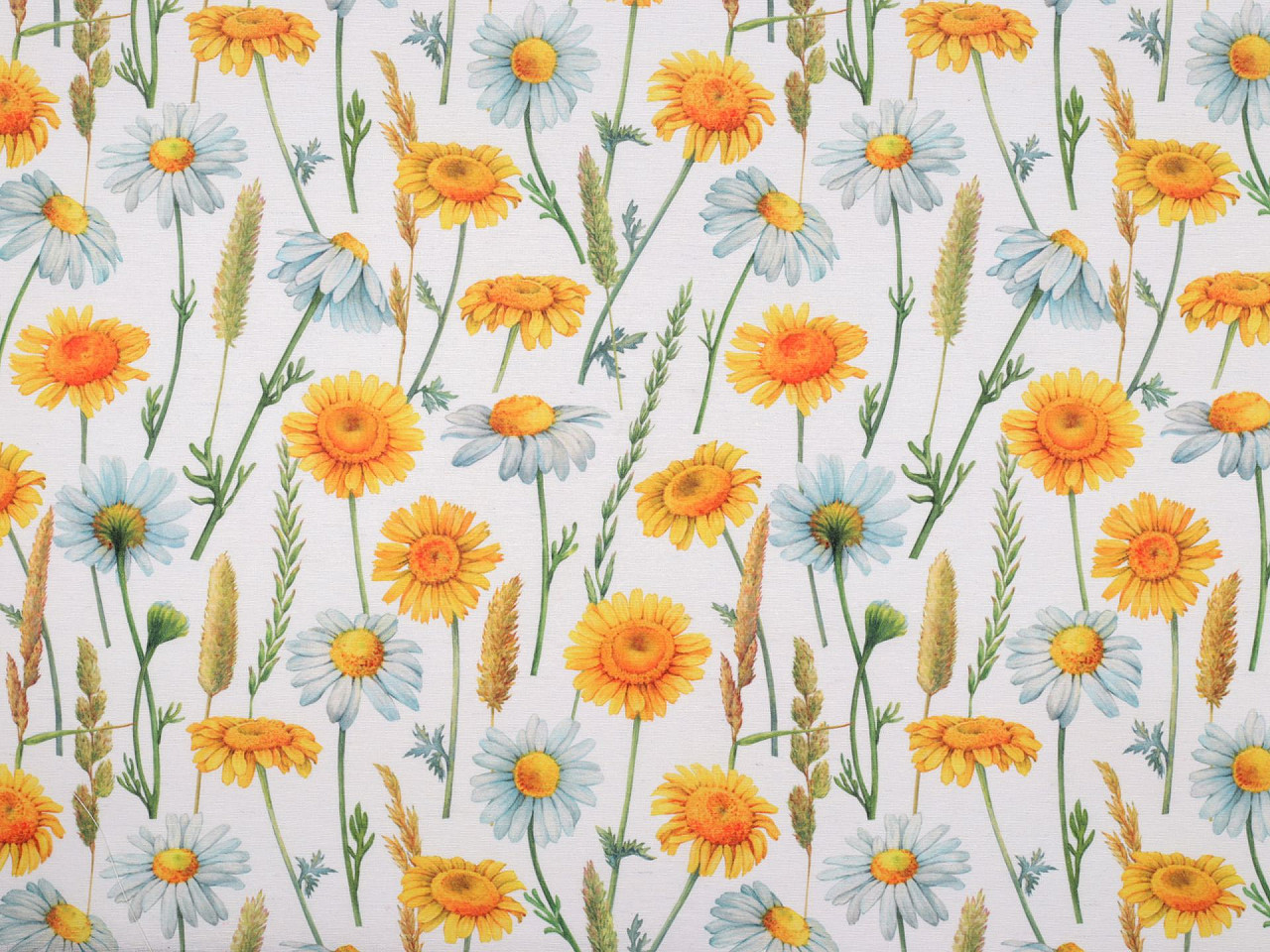 Tesatura decorativa loneta flori - Alb natural (1 Metru)