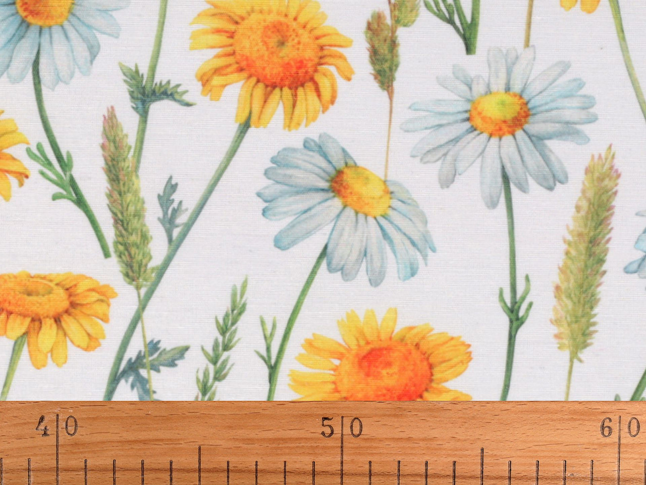 Tesatura decorativa loneta flori - Alb natural (1 Metru)