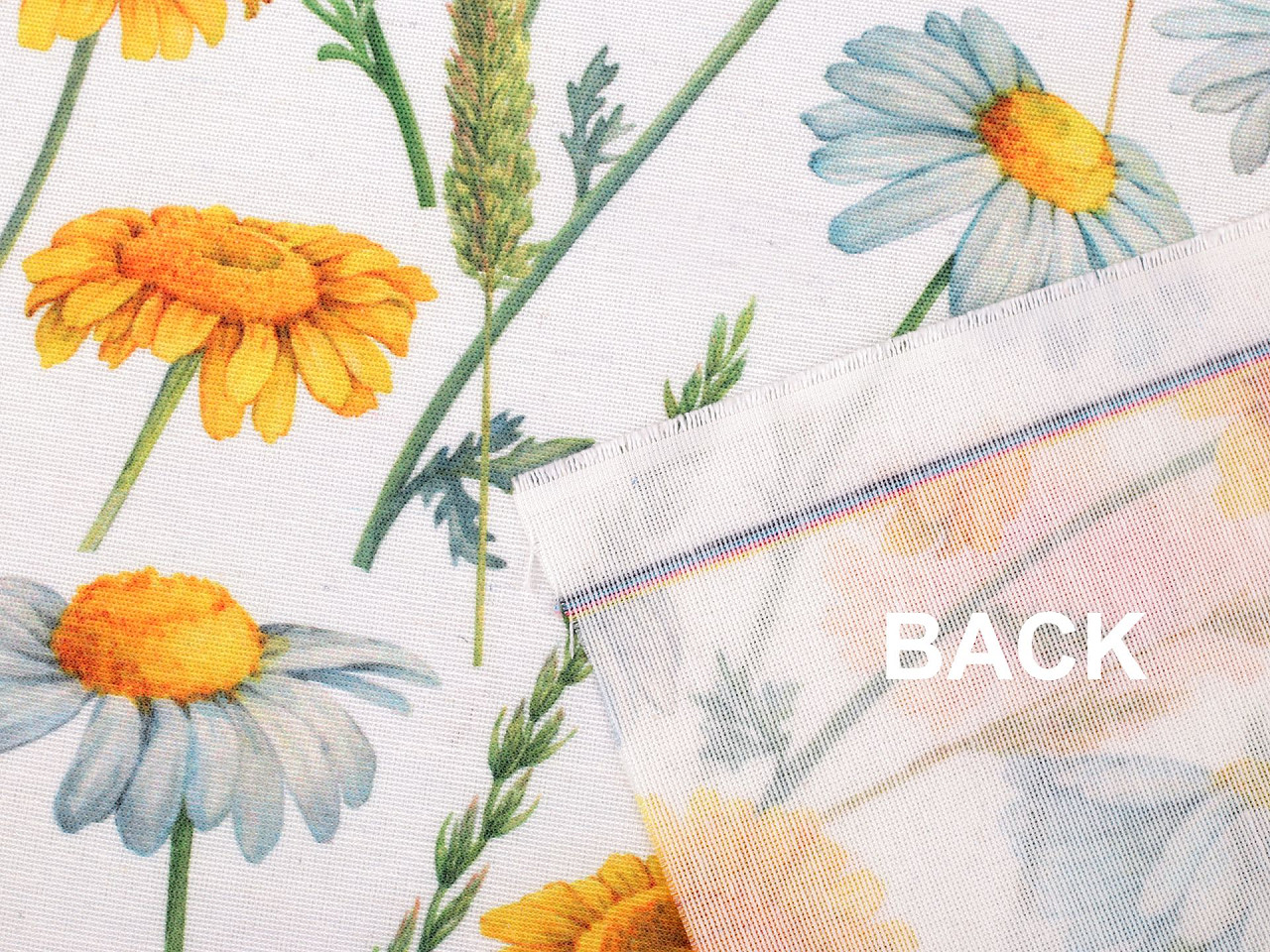 Tesatura decorativa loneta flori - Alb natural (1 Metru)