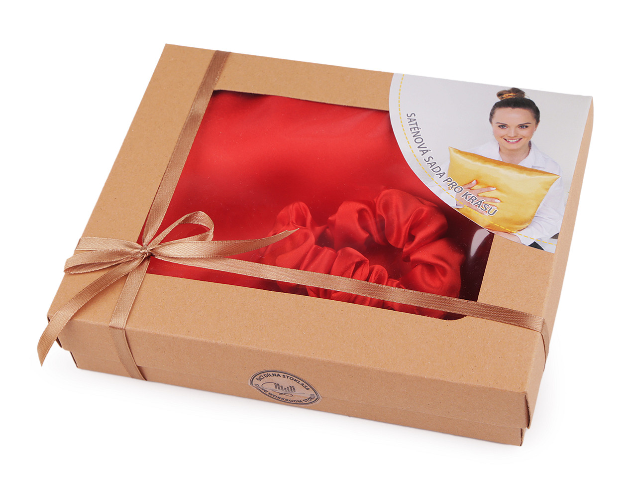 Set de dormit, fata de perna din satin si elastic de par - Roșu (1 Bucată)