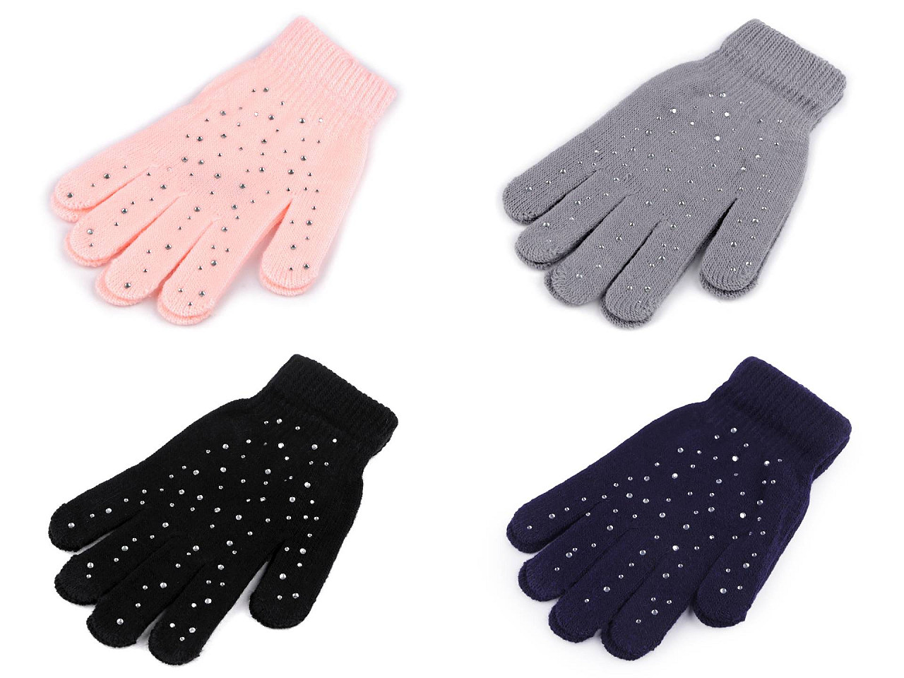 Mănuși tricotate femei/fete cu strasuri - Negru (1 Pereche)