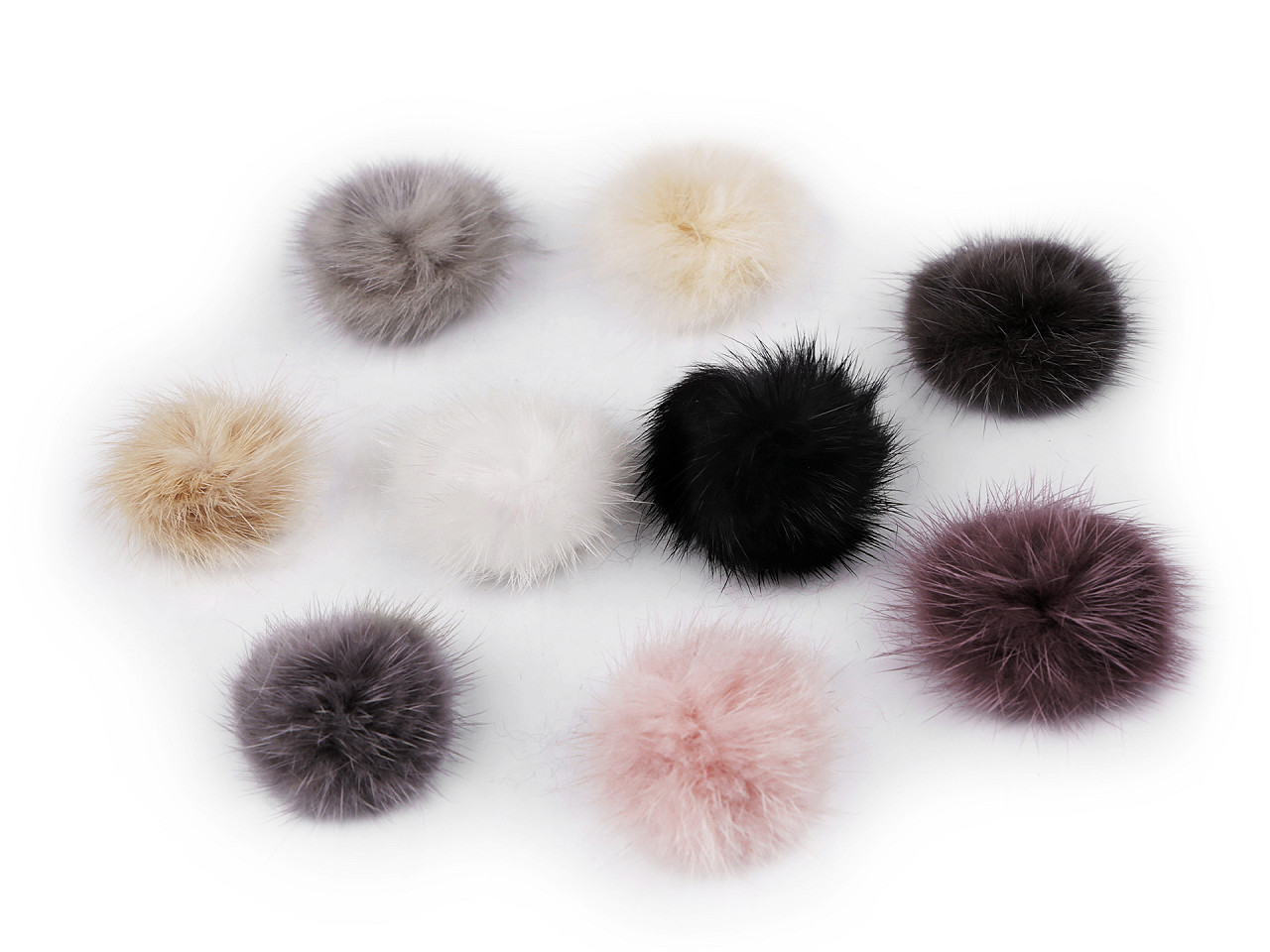 Aplicatie pompon din blană ø3 cm - Alb (10 Bucăți)