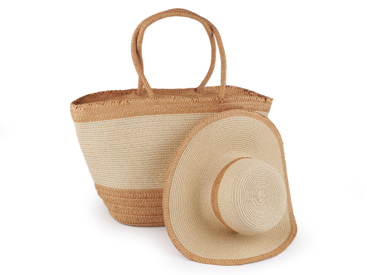 Set pălărie de paie și geantă de plajă - Maro natural (1 Set)