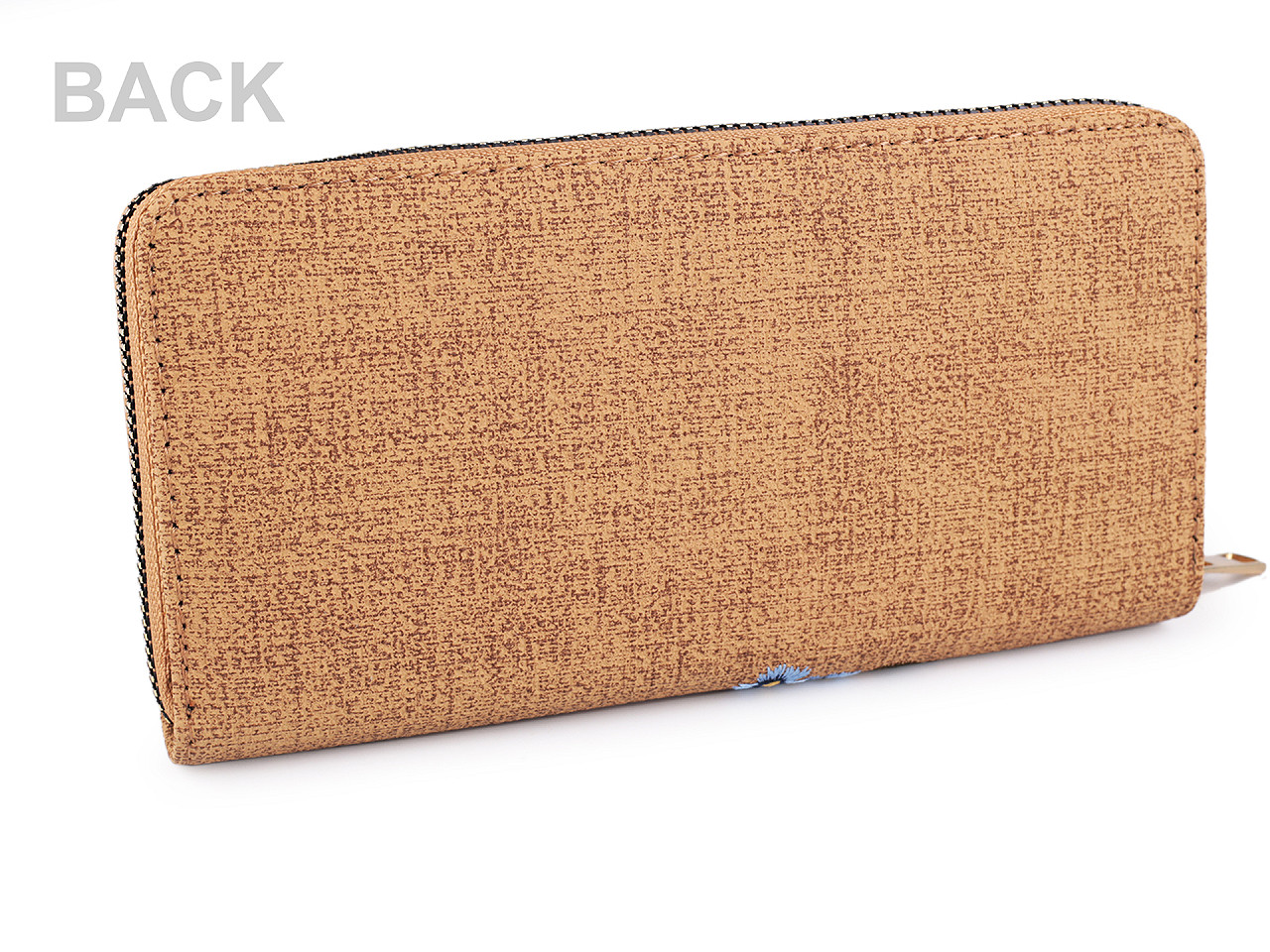 Portofel de dama cu flori brodate 9,5x19 cm - Bej camel (1 Bucată)