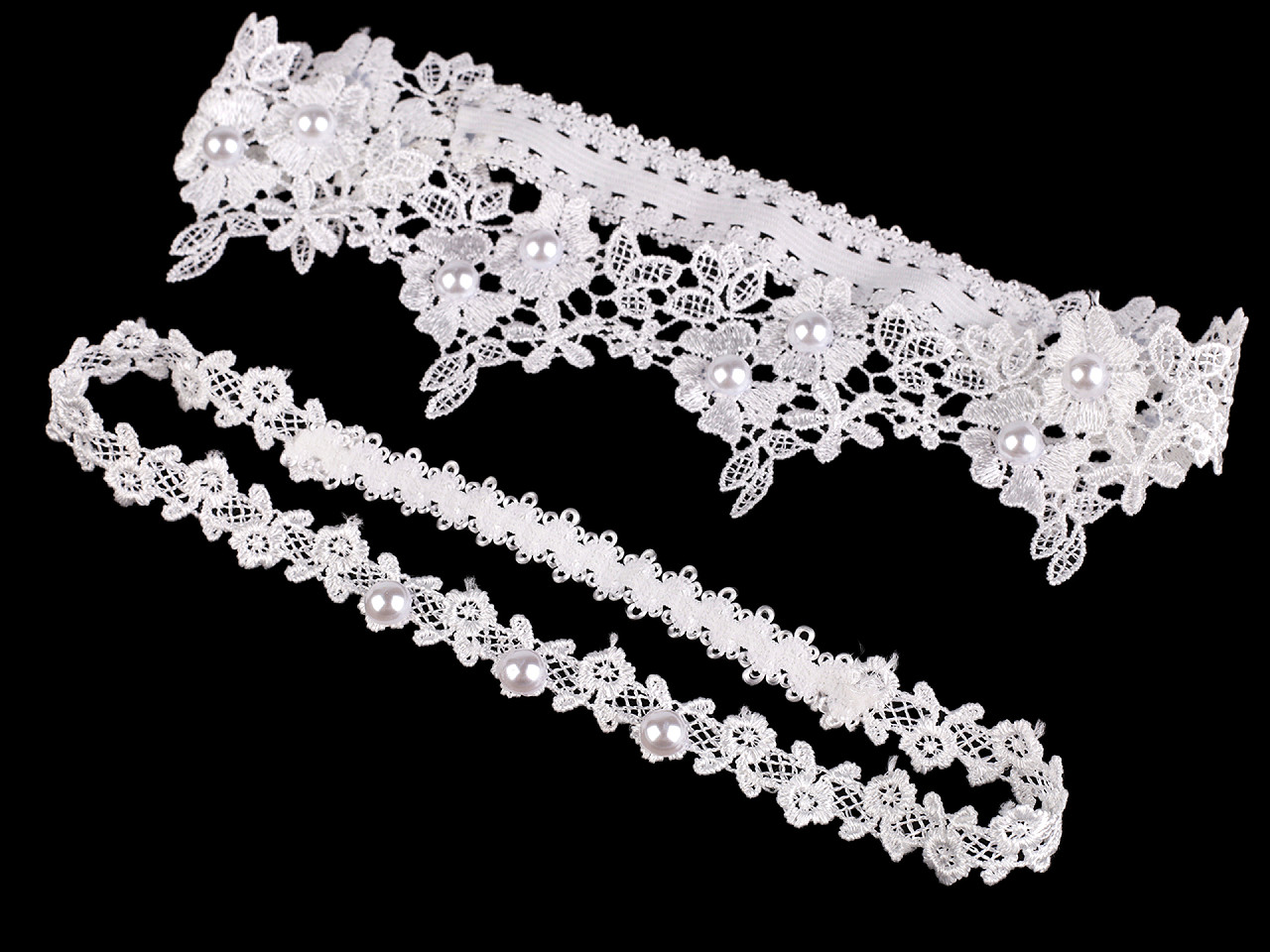 Set jartiere de nunta din dantela cu perle - Alb (1 Set)