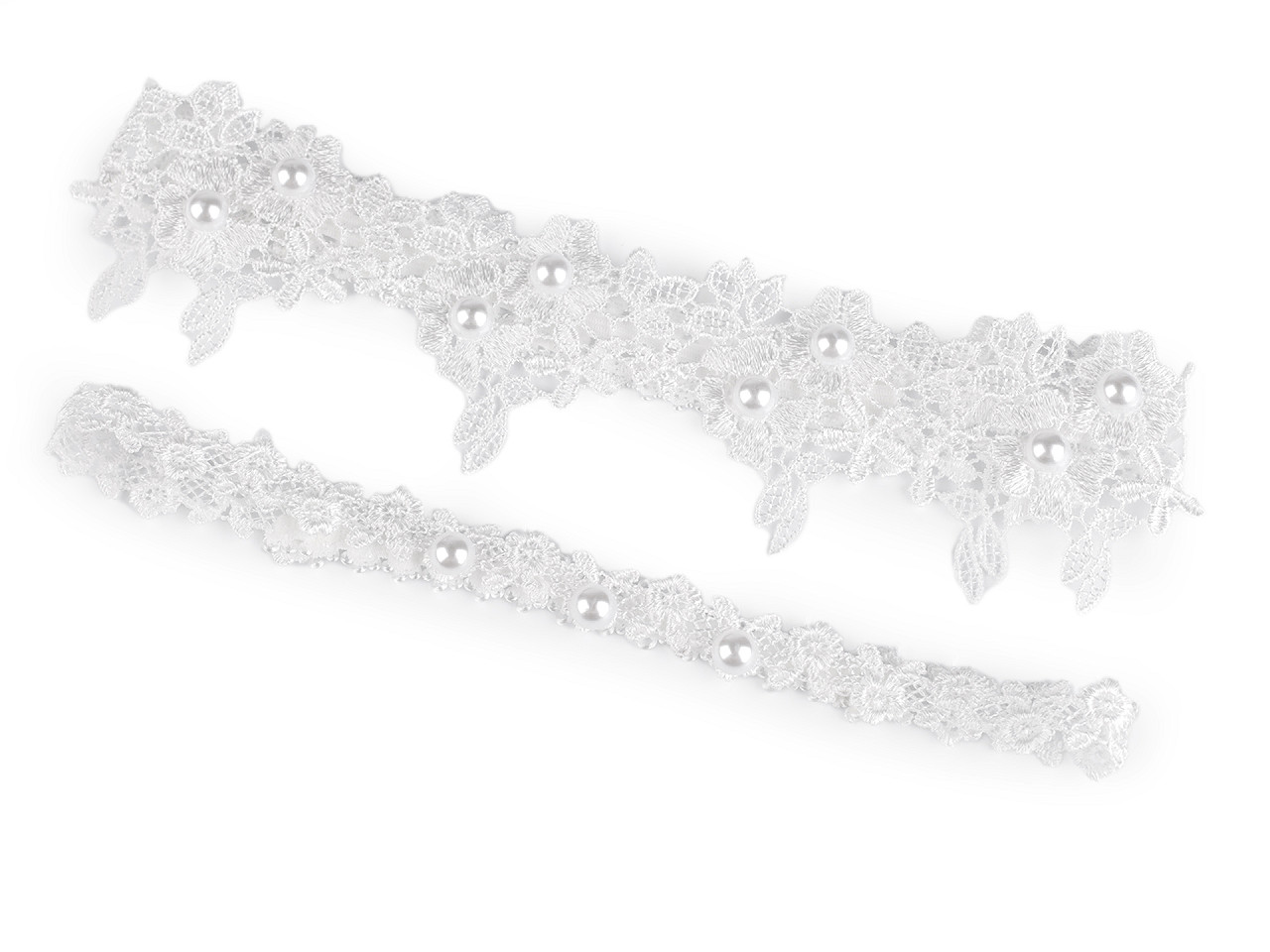 Set jartiere de nunta din dantela cu perle - Alb (1 Set)