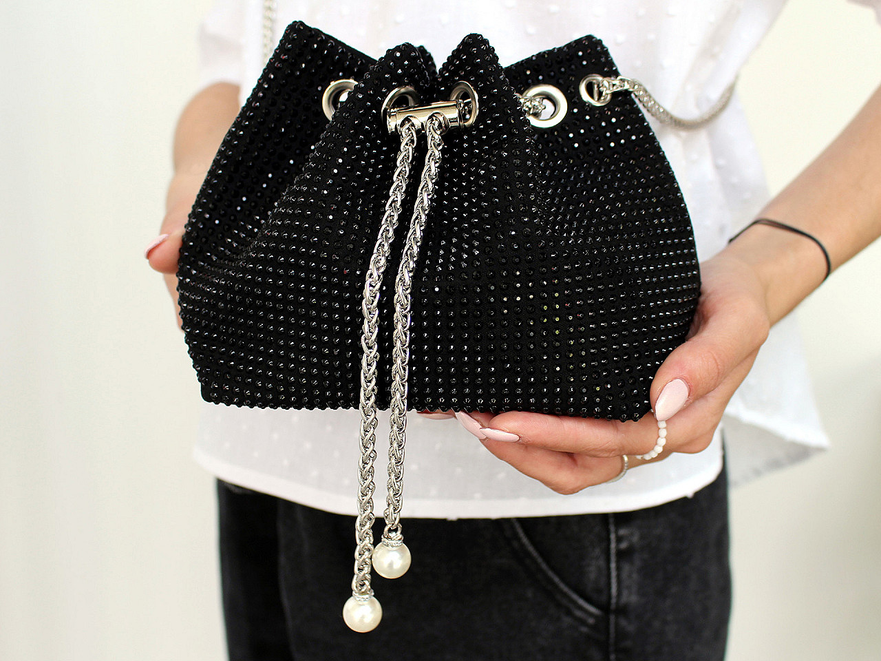 Geanta cu strasuri 25x14,5 cm - Negru (1 Bucată)