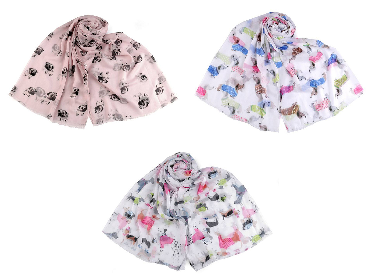 Eșarfă de vară / eșarfă teckel, buldog 75x180 cm - Roz foarte deschis (1 Bucată)