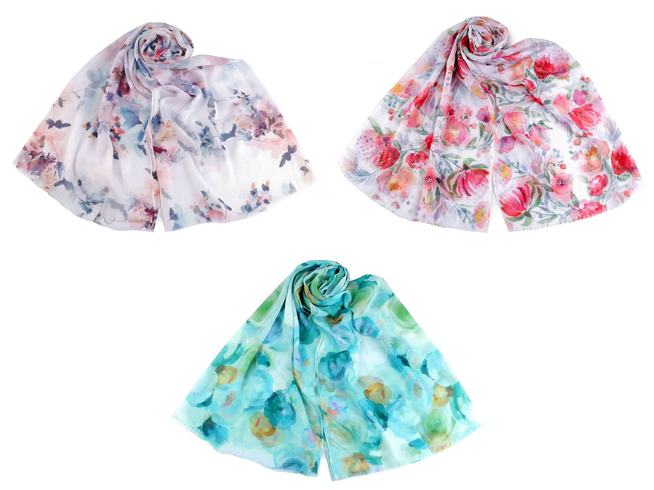 Eșarfă / șal de vară cu flori pictate 70x180 cm - Turcoaz (1 Bucată)
