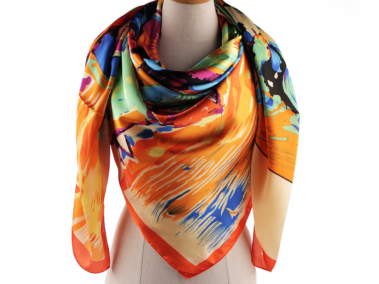 Esarfa mare din satin cu flori 130x135 cm - Roșu deschis (1 Bucată)