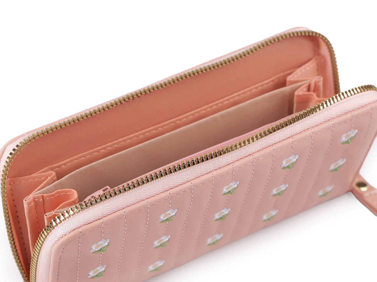 Portofel de dama brodat 10x19 cm - Bej deschis (1 Bucată)