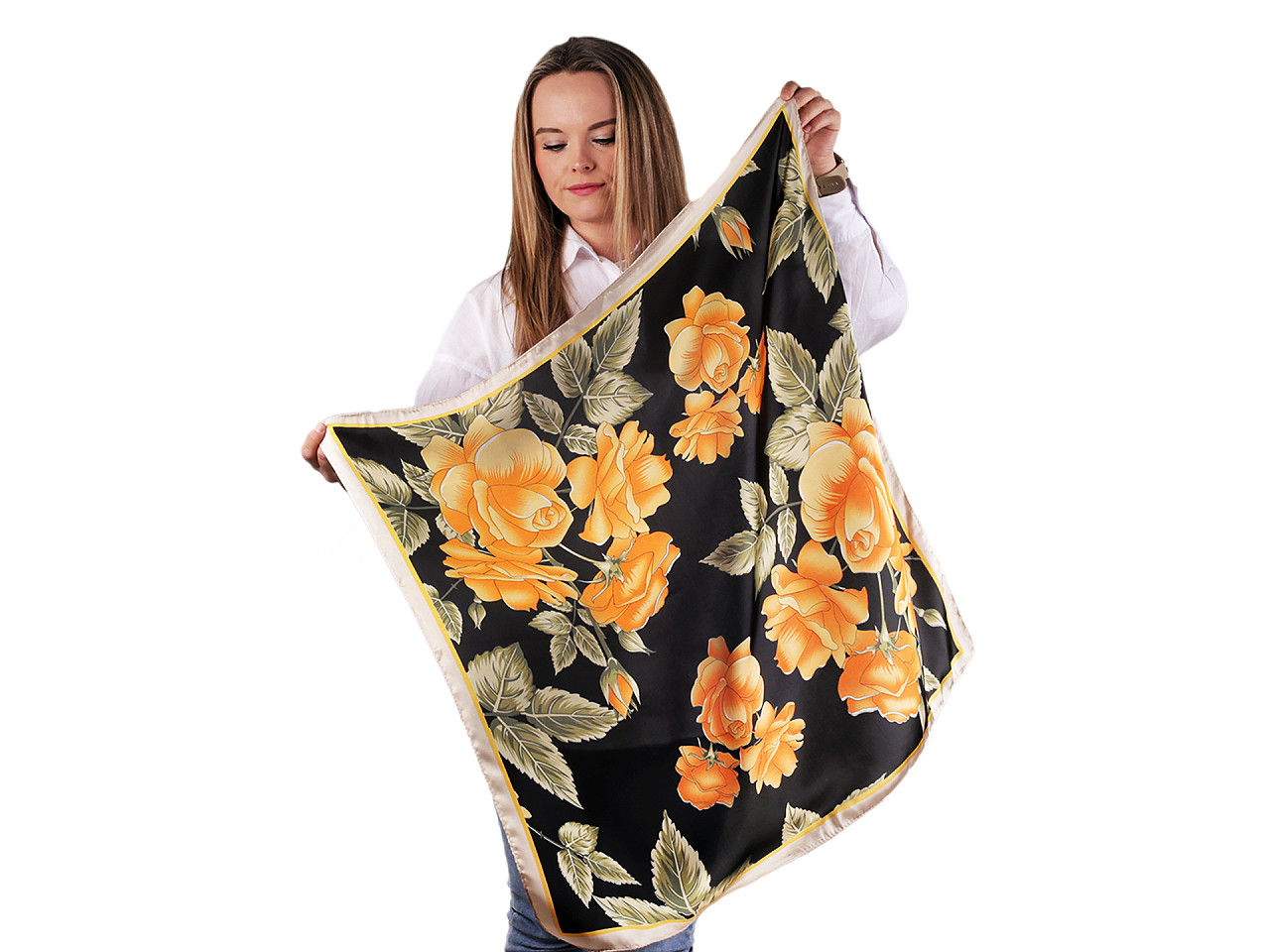 Eșarfă din satin 70x70 cm - Crem foarte deschis (1 Bucată)