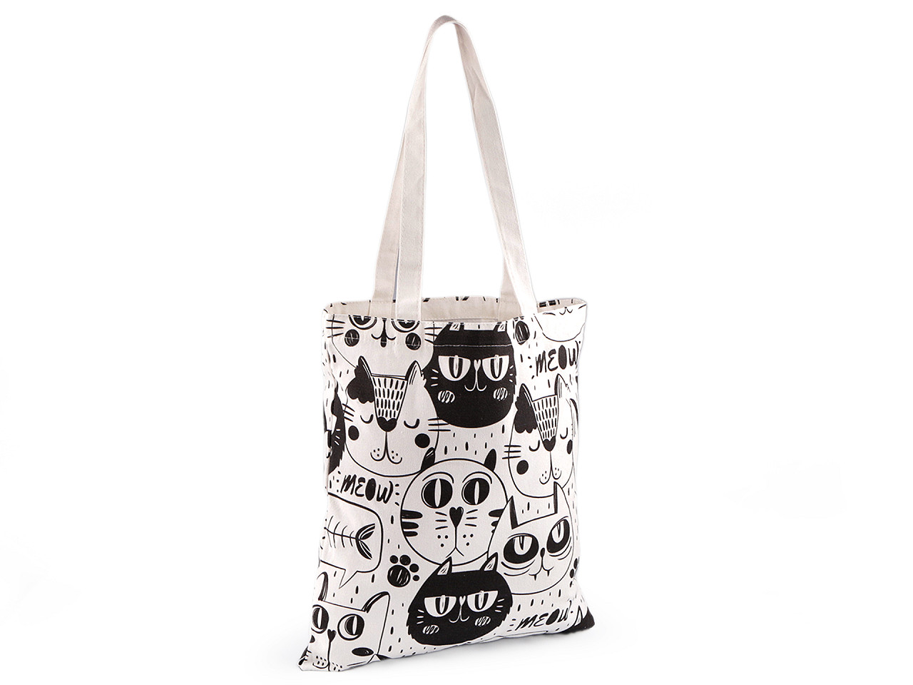 Geanta textila bumbac caine, pisica 34x39 cm - Alb (1 Bucată)